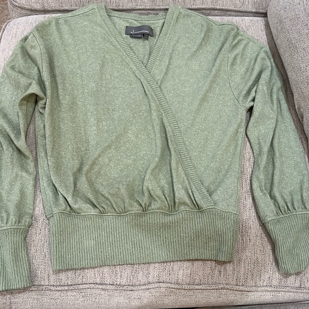 Anthropologie faux green wrap top. XS, super soft. Tags off, never worn.